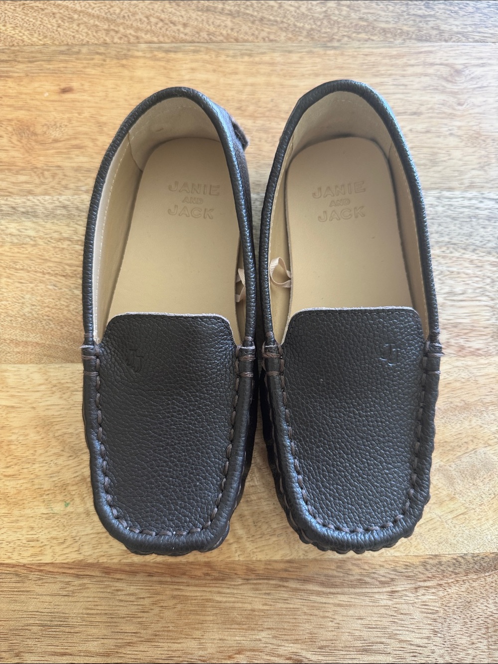 Janie and Jack Dark Brown Pebbled Leather Slip-On Loafers